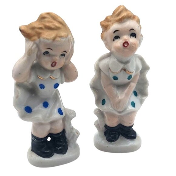 Windy Day Marilyn Monroe Style Porcelain Figurines Japan Set of 2 Vintage MCM - Picture 2 of 10